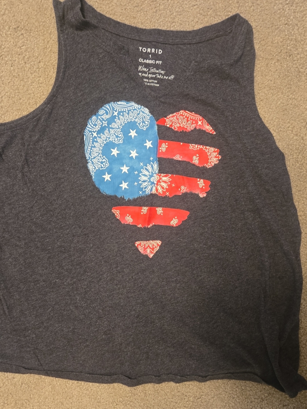 Torrid Womens Charcoal Tank Top with Red & Blue Heart Graphic